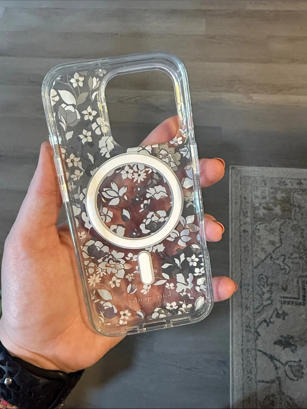 kate spade Clear Floral iPhone Case with Blue and Gold Flowers